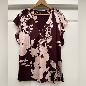 WHBM Burgundy Flutter Sleeve Blouse